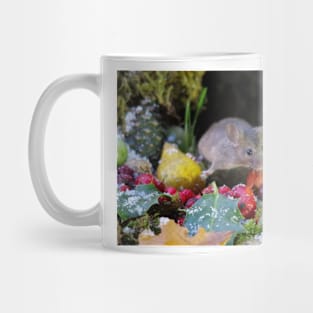 winter mouse on a pile of nuts and berries Mug